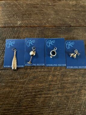 Sterling Silver Wine & Bell Charm Set - Silver